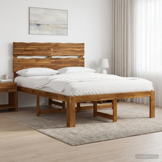 vidaXL Dobbel Sengramme med Hodegjerde ROSTOCK Naturlig 160 x 200 cm