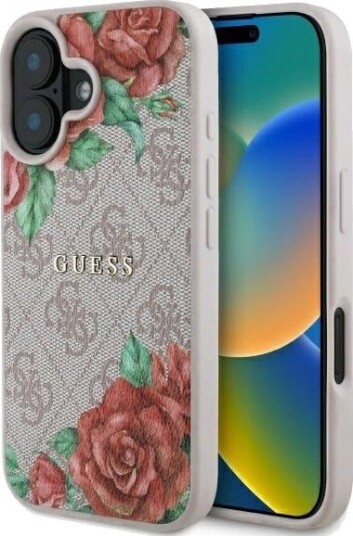 Guess iPhone 16 6,1" hardcase med blomsterutskrift - Rosa MagSafe