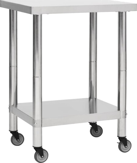 vidaXL Arbeidsbord for kjøkken med hjul 80x45x85 cm rustfritt stål