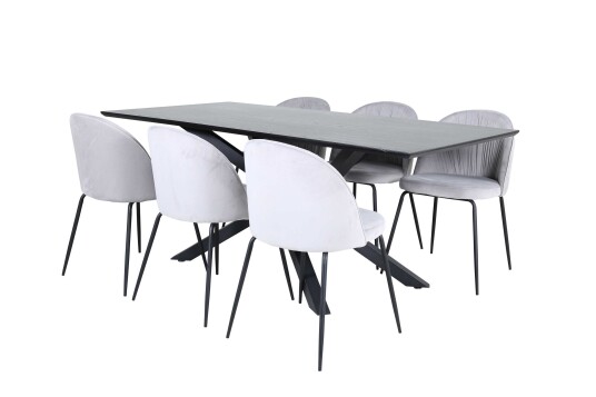 Venture Design Piazza & Wrinkles spisegruppe Grå/svart 6 stoler & bord 180 x 90 cm