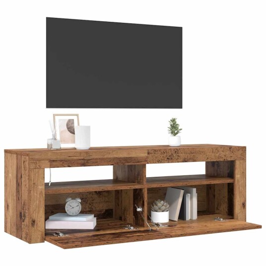  TV-benk med LED-lys gammelt tre 120x35x40 cm konstruert tre 8721158437761