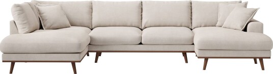 Copenhagen Premium 5 personers Venstrevendt U formet Dyb Sofa med Divan og Chaiselong i Stoff Beige