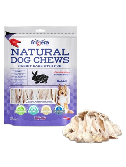 Frigera Natural Dog Chews Rabbit Ears With Fur 250 G (402285861849)