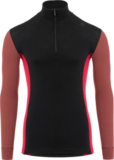 Aclima WarmWool Mock Neck with Zip Man Jet Black/Spiced Apple/Jester Red S