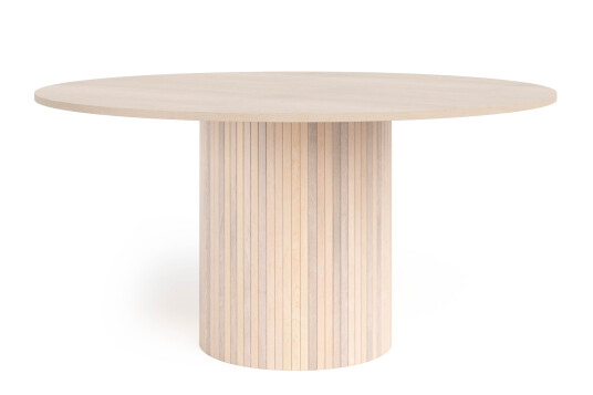 Bark Kopparbo Rundt Spisebord 150 cm med 6 Katy Spisestoler Hvit / Hvit Bouclé / Metallben Svart