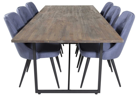 Venture Design Padang & Velvet spisegruppe Natur/blå 6 st stoler & bord 250 x 100 cm
