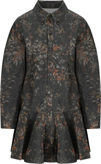 Ganni Stretch Cotton Buttoned Mini Dress In Phantom Floral Grey 44