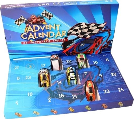24 stk. Racingbil Adventskalender   Julekalender med 24 overraskelser Racingbildesign Ingen elektrisitet nødvendig Samleobjekt Rac [DB]