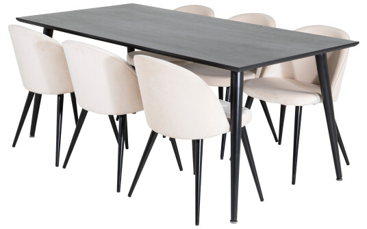 Venture Home Dipp Spisegruppe 180 cm Rektangulær med 6 Velvet Stoler Beige