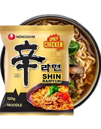 Nongshim Instant Shin Ramyun Spicy Chicken   Sterk Kylling Ramen 120 gram Korea Import