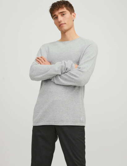 Jack & Jones Jjehill Knit Crew Neck Noos - Grey - XXL Jack & Jones Jjehill Knit Crew Neck Noos - Grey - XXL