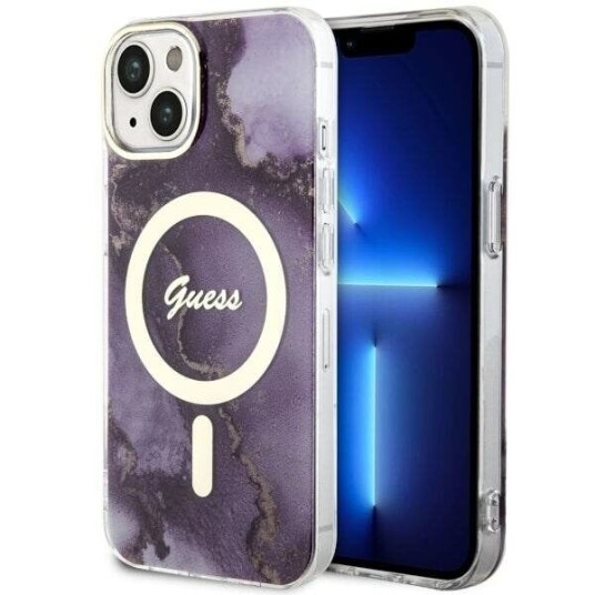 Guess iPhone 14 6,1" Hardcase Golden Marble med MagSafe Lilla