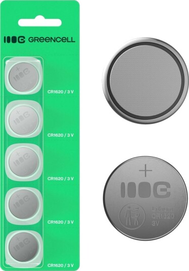 Green Cell Litium Knappcellebatteri CR1620 3V 70mAh, 5-pakning
