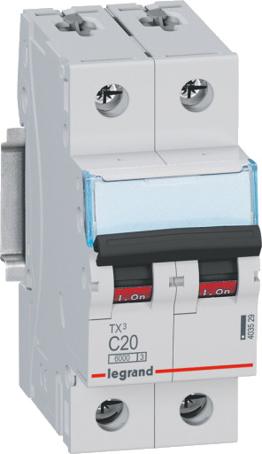 Legrand 5 stk TX3 MCB automatsikring C20 2P 2M 6/6kA