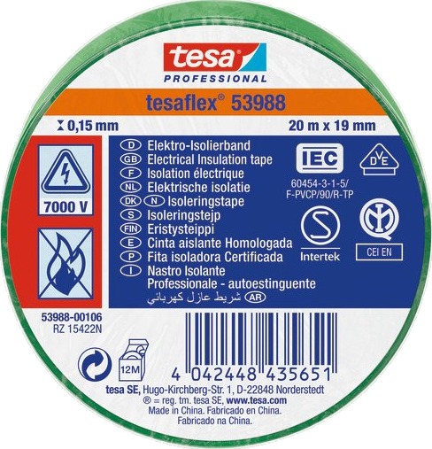 TESA 53988 Isolasjonstape Grønn 19mm x 20m