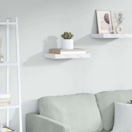 Vegghylle Hvit marmor 40 x 23,5 x 4 cm Konstruert tre Vegghylle Hvit marmor 40 x 23,5 x 4 cm Konstruert tre