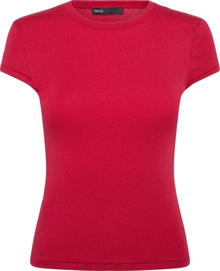 Mango Slim Fit Short Sleeved T Shirt RED XS