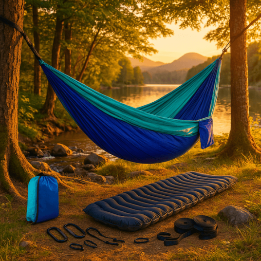 Blå hengekøye til camping Blå hengekøye til camping
