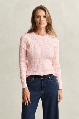 GANT Stretch Cotton Cable C-Neck - Pink - XL