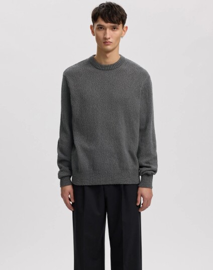Annarr Anrragi Boucle Ls Knit Crew Neck Grey XXL