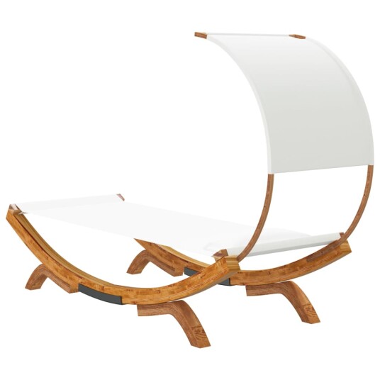Loungeseng med baldakin 100x200x126 cm bøyd heltre kremhvit 313945 Loungeseng med baldakin 100x200x126 cm bøyd heltre kremhvit 313945