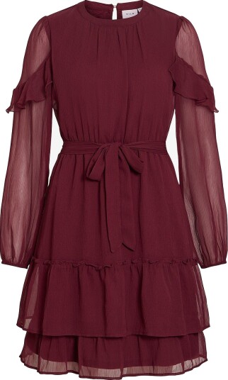 Vila Kjole viElly L/S Flounce Dress Rød