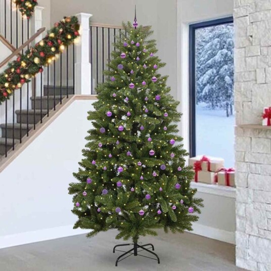 Kunstig juletre med LED stripelys grønn 270 cm PVC og metall
