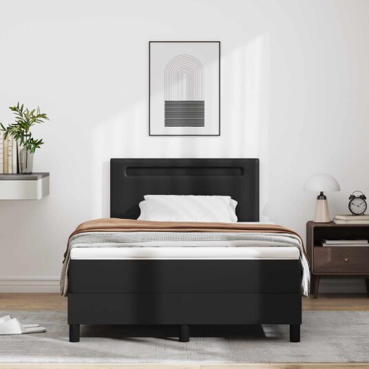 Box Spring Seng med Madrass Svart Liten Dobbel Forkledd Lær