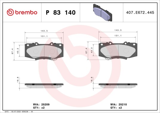 Bremseklosser BREMBO P 83 140