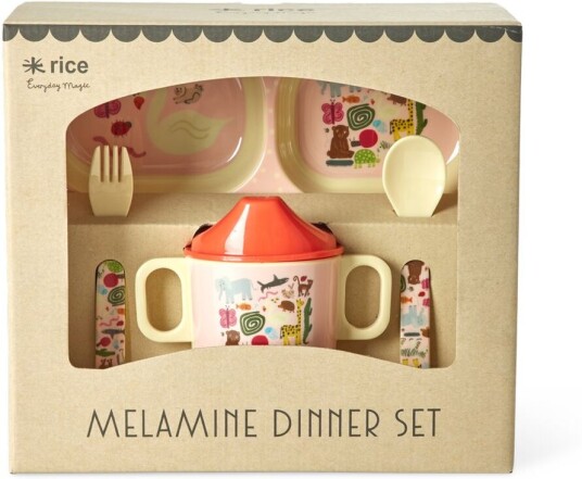 Rice barneservise 4 deler Wildlife pink