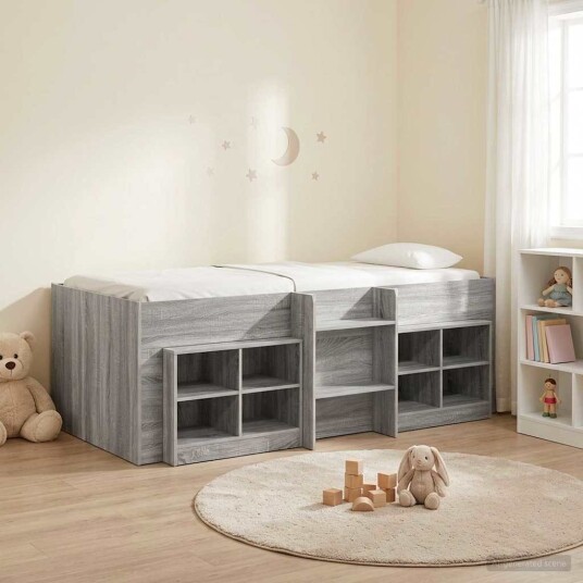  Loft Seng Ramme med Skap 3 pcs Grå Sonoma Konstruert tre