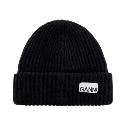 Ganni Structured Rib Beanie Lue Sort female Ganni Structured Rib Beanie Lue Sort female