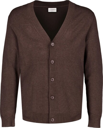 Lindbergh Ecovero V Neck Button Cardigan   DK BROWN MEL   M