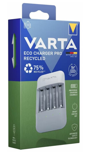 Varta Eco Charger Pro Batterilader med 4 Resirkulerte Nimh Batterier Varta Eco Charger Pro Batterilader med 4 Resirkulerte Nimh Batterier