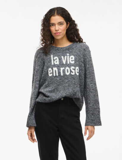 Vila Vimelie O-Neck L/S Detail Knit Top/R - Grey - XXL
