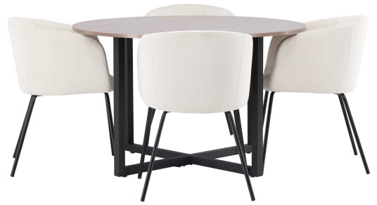 Venture Design Durango & Berit spisegruppe Beige/valnøtt 4 stoler & bord 120 cm