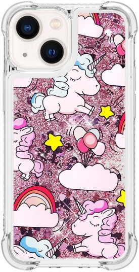 Trolsk Mobildeksel med Flytende Glitter Enhjørning (iPhone 15)