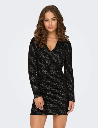 ONLY Onlnew Pella L/S Wrap Foil Dress Jrs - Black - M