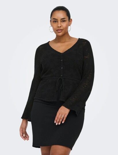 ONLY Carmakoma Carisabella Life New Ls Fitted Cardi Knt   Black   46 48