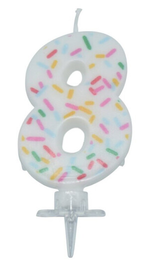 Bursdagslys med dryss 7 cm - Tallet 8