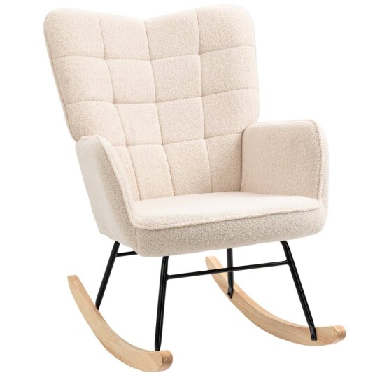 Gyngestol Aksentstol Avslapningsstol Med Berberfleece For Soverom Opptil 120 Kg Beige 71X92X101 Cm Gyngestol Aksentstol Avslapningsstol Med Berberfleece For Soverom Opptil 120 Kg Beige 71X92X101 Cm