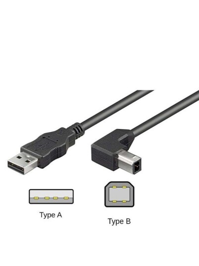 Pro USB 2.0 A til B 90° Kabel Sort 5m