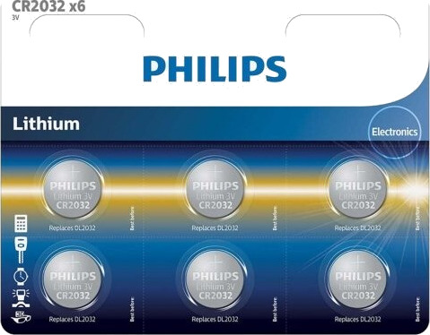 Philips CR2032 3V Litium Knappcellebatterier 6 stk med 210 mAh Philips CR2032 3V Litium Knappcellebatterier 6 stk med 210 mAh