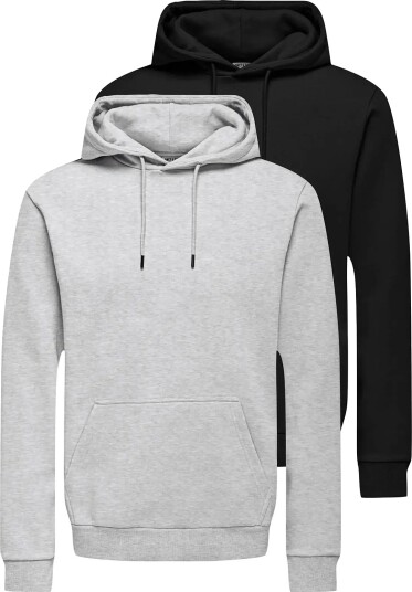 ONLY & SONS Onsceres Hoodie Sweat 2 Pack   Black   L