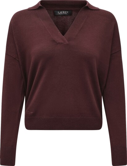 Lauren Ralph Lauren Cotton Modal Polo Sweater Burgundy S