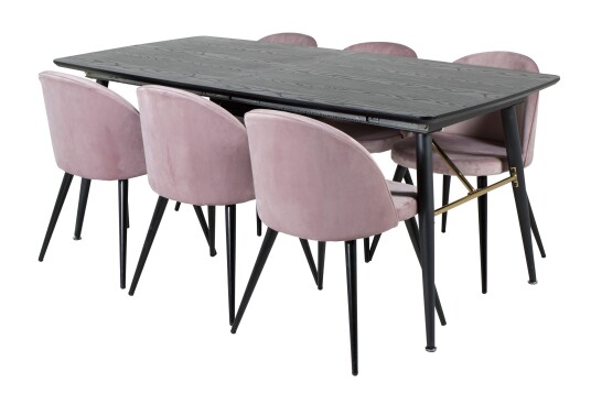 Gold Spisegruppe Forlengningsbar 180 220 cm Rektangulær med 6 Velvet Stoler Sort
