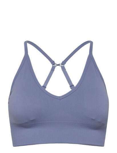 STRONGER Seamless Ribbed Strap Sports Bra   Blue   M