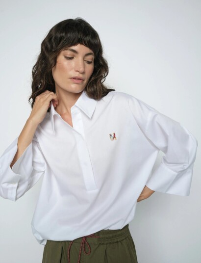 MOS MOSH Mmbritze Cam Cotton Blouse   White   L