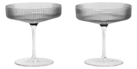 ferm LIVING Ripple champagneglass 2-pakn. Smoked grey