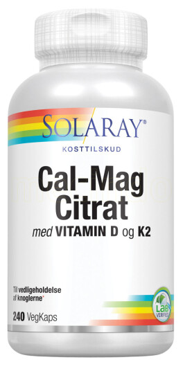 Solaray Cal-Mag Citrat med Vitamin D og K2 240 Kapslar Solaray Cal-Mag Citrat med Vitamin D og K2 240 Kapslar